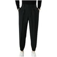 thumbnail image 2 of Men's Dress Pants Solid Color Pocket Side Elastic Waist Button Tied Suit Pants Black, 2 of 9