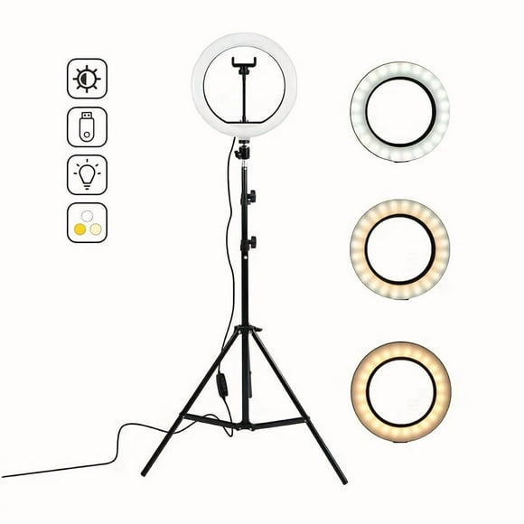 12-Inch Ring Light with Retractable Tripod Stand, Adjustable 3-Color LED Makeup Light, Flexible Phone Holder, and Brightness Control - Perfect Gift for Live Streaming
