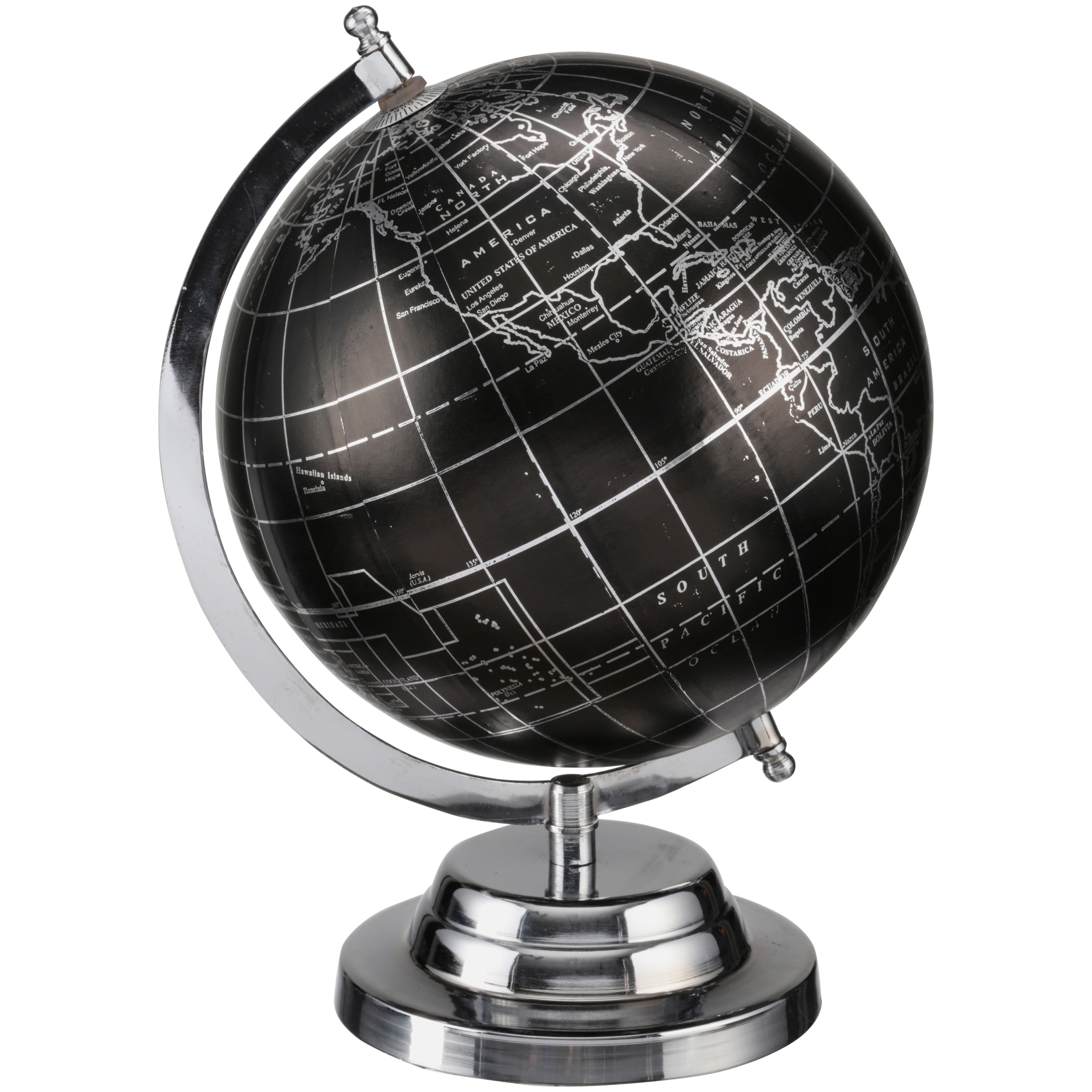Mainstays 12"H Black and Silver Decorative World Globe
