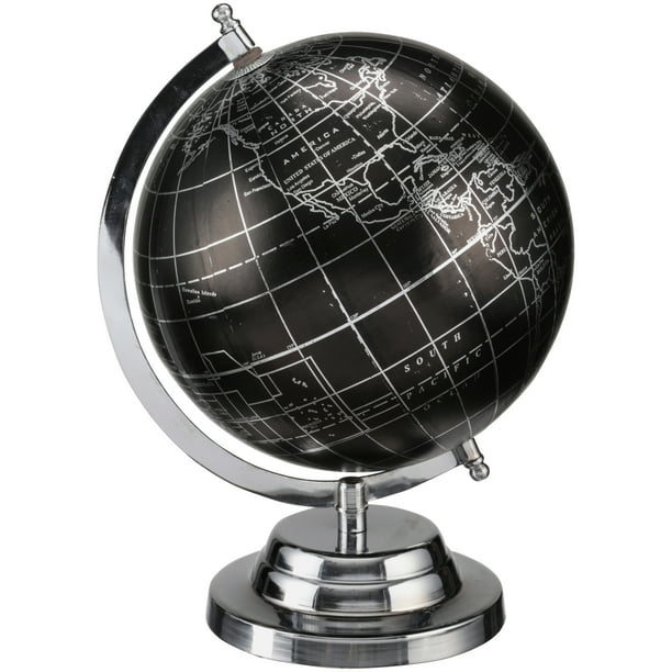 Mainstays 12"H Black and Silver Decorative World Globe