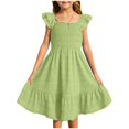 thumbnail image 1 of Robe d'Été pour Bébé Fille, Robe Sans Manches Smockée Unie pour Enfants, Robe de Plage Décontractée, Vacances, Vert Clair 3 Ans-4 Ans, 1 of 7