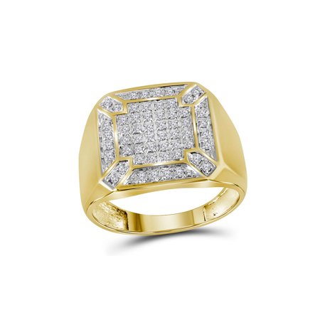 Gold Mens Cluster Ring - 10kt Yellow Gold Mens Round Diamond Square Cluster Ring 1/3 Cttw