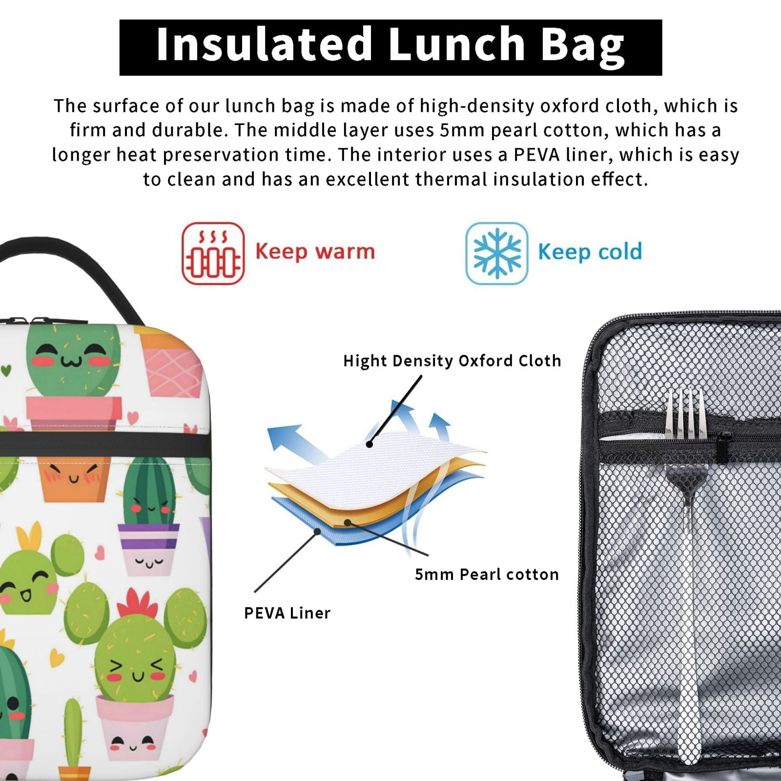 Lunch Bag For Women Men Insulated Portable Lunch Box Bento Box Office Picnic Travel Cooler Bag Cactus Potted Plant (2)