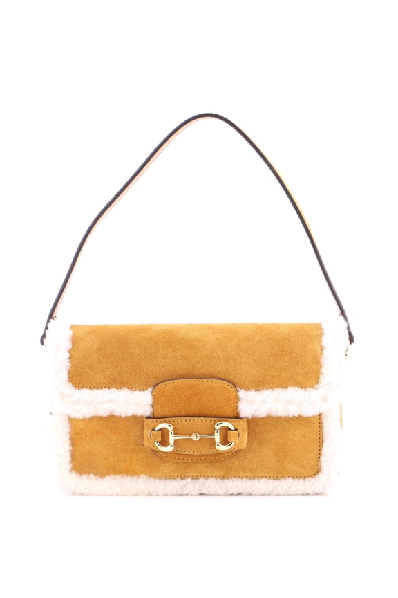 Pre-Owned Horsebit 1955 Shoulder Bag Suede with Shearling Mini By Rebag