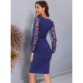 thumbnail image 5 of Floral Mesh Long Sleeve Maternity Midi Dress, Fall Maternity Bodycon Dress for Baby Shower/Photoshoot Dark Blue L, 5 of 7