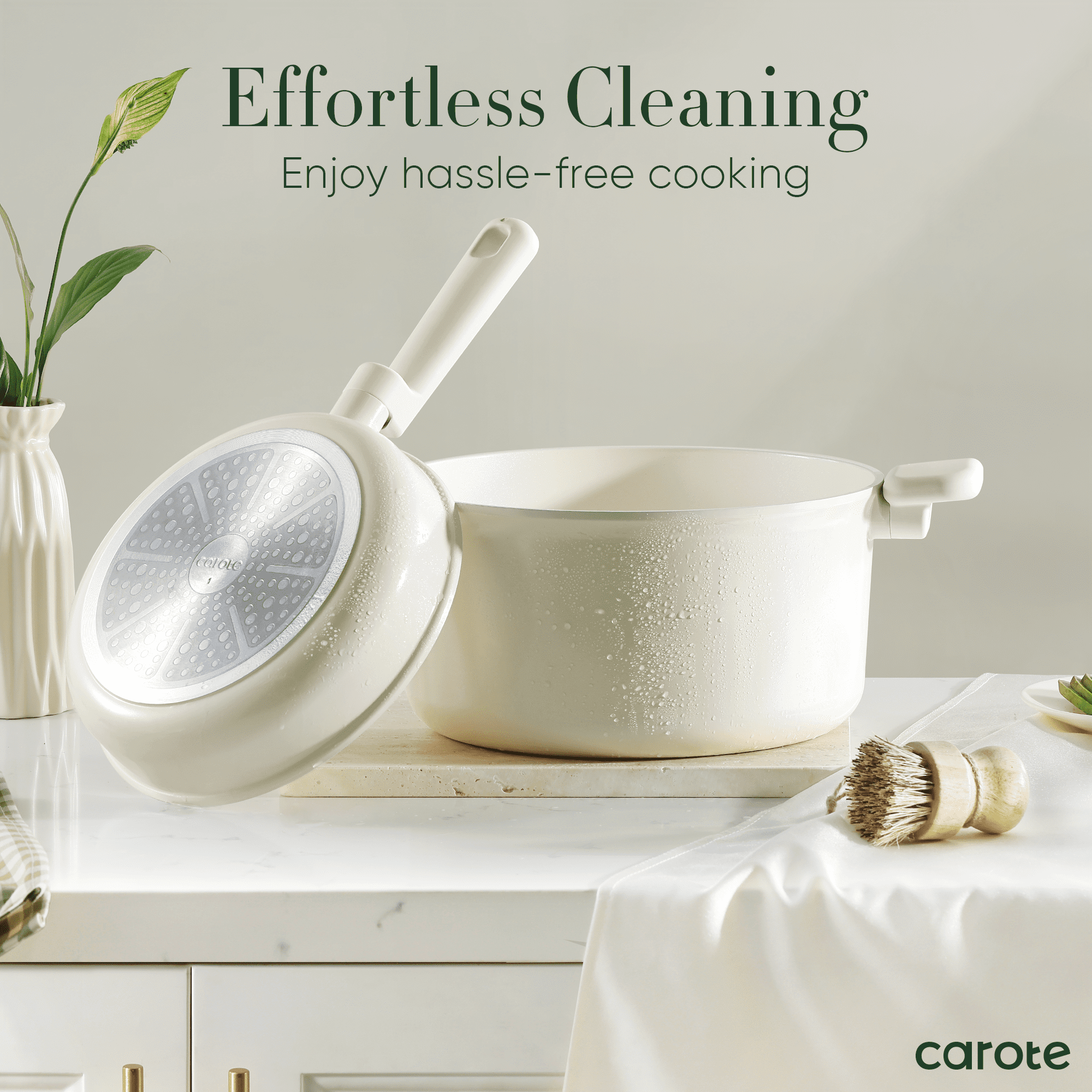 Carote Nonstick Ceramic Cookware Set 12-Piece,Kitchen Pots and Pans Set,Stay-Cool Handles,Induction Compatible,Cookware Set for RV and Camping,White