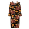 thumbnail image 4 of Xoenoiee Turkey Pumpkin Maple Leaves Print Women Zipper Robe Thanksgiving Long Sleeves Loungewear Dress Full Length Sleepwear Pockets Housecoat Nightgown Long Bathrobe, M, 4 of 6