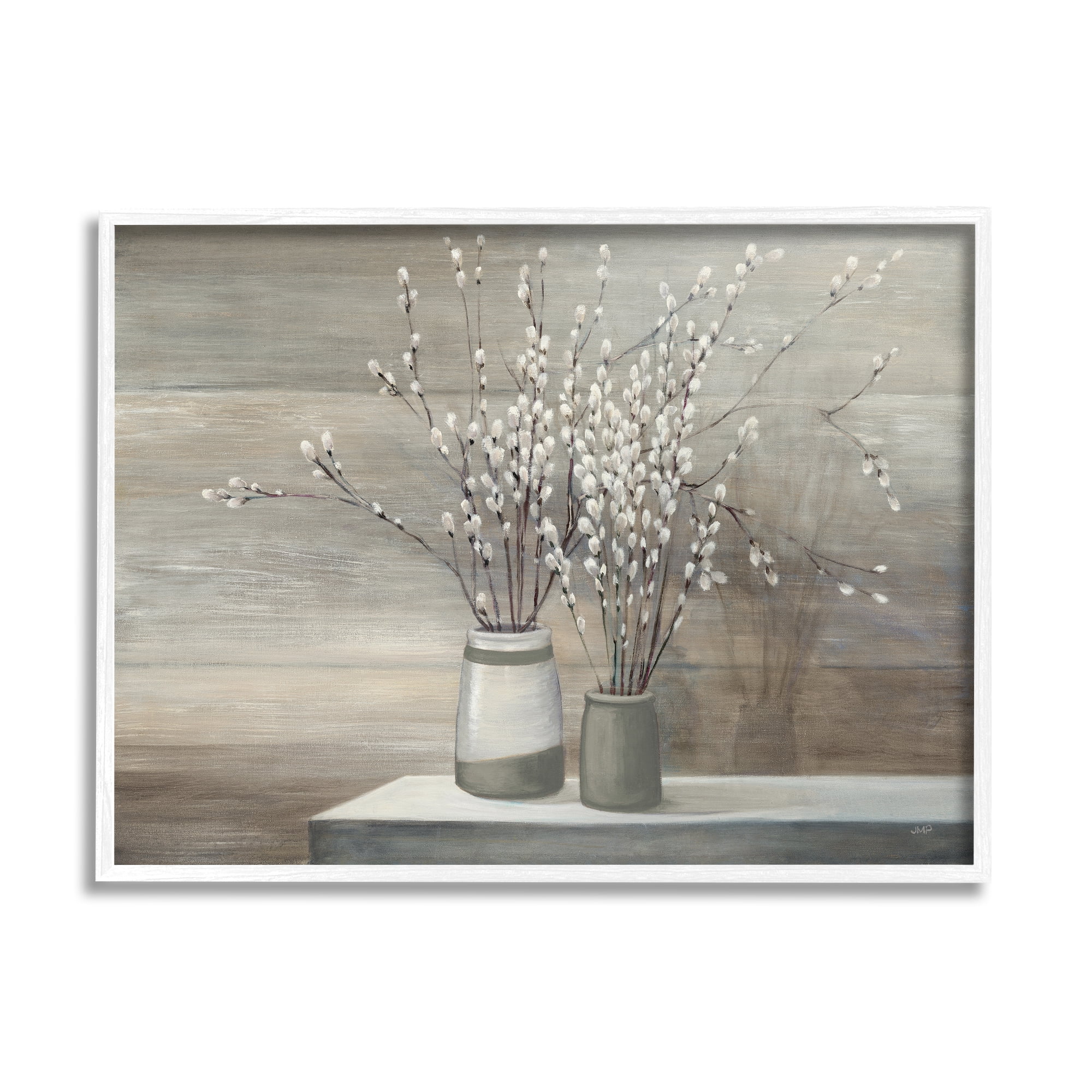 Stupell Industries Pussy Willow Still Life Paintings White Framed Art Print Wall Art, 11x14, by Wild Apple Portfolio