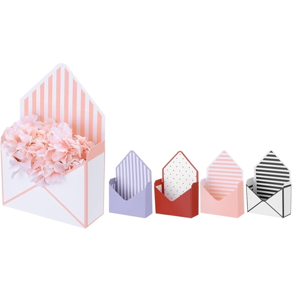 Paper Flower Gift Bags Set, 5 Pcs Small Folding Bouquet Bags with Handle for Wedding Party Birthdays (2 Styles, Multicolored)