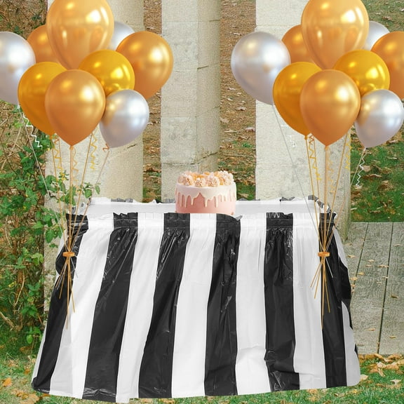 GOOHOCHY Festive Stripe Table Skirt for Party Decoration Waterproof and Oilproof Plastic Multi Color Fits Rectangle Tables