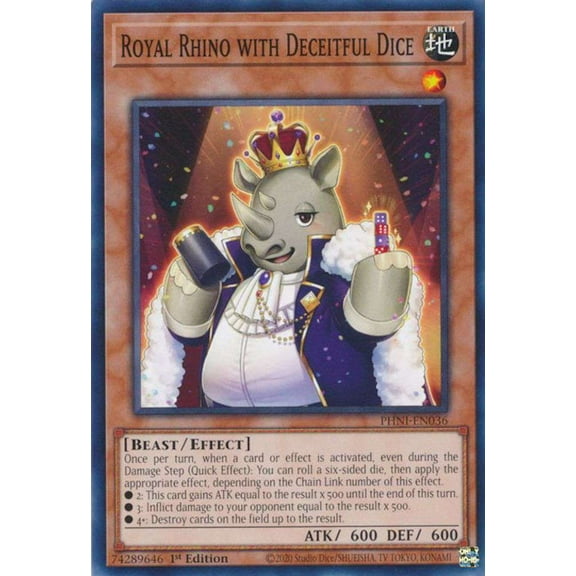 YuGiOh Phantom Nightmare Common Royal Rhino with Deceitful Dice PHNI-EN036