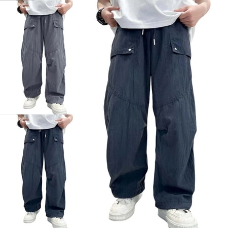 ITSAME Cargo Pants for Boys Loose Fit Elastic Waist Drawstring Fall Winter Casual Active Pants with Pockets Navy Size 8