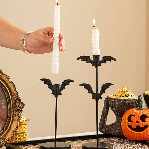 Gothic Halloween Decor Bat Halloween Decor Black Metal Taper Candle Holder Spooky Halloween Decorations for Home Mantel Table Indoor Halloween Party Decor 1 Pack