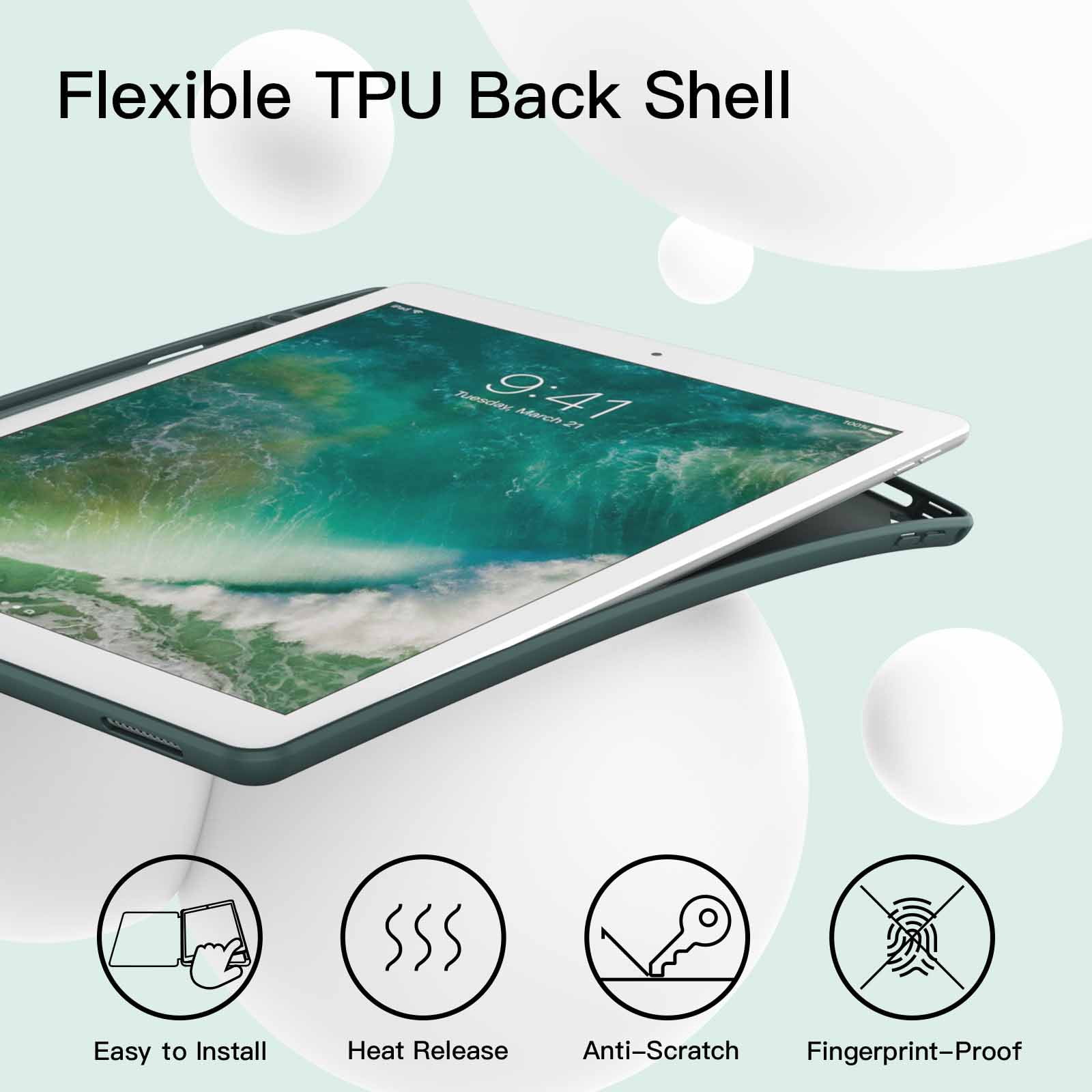 JETech Case for iPad Pro 12.9 Inch (2015/2017 Model, 1st/2nd Generation) with Pencil Holder, Slim Tablet Cover with Soft TPU Back, Auto Wake/Sleep (Misty Blue)