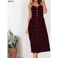 thumbnail image 5 of Spencer Women's Spaghetti Strap Dress Boho Tie Front Button Down Polka Dot Backless Swing Midi Bench Dress "Red,M", 5 of 7