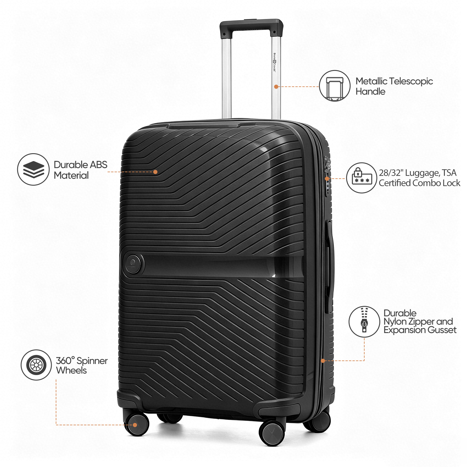 4 Piece Expandable ABS Luggage Set 13"+20"+28"+32", Hard Shell Spinner Suitcases with TSA Lock, Lightweight Travel Suitcase for Family Trip BLACK