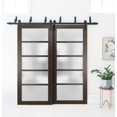 thumbnail image 3 of Sliding Closet Barn Bypass Doors with Frosted Glass | Quadro 4002 Chocolate Ash | Sturdy 6.6ft Rails Hardware Set | Wood Solid Bedroom Wardrobe Doors, 3 of 6