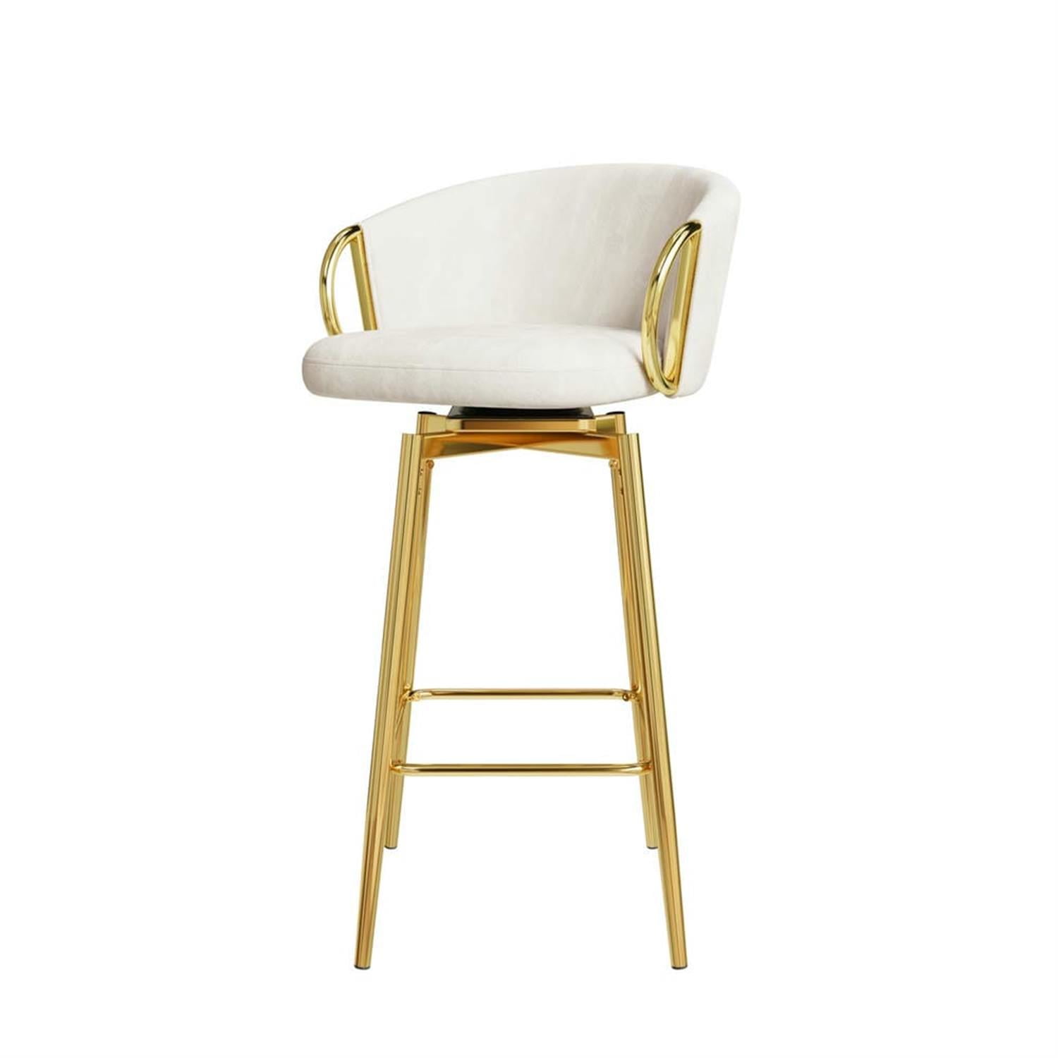 Demi Bonn 37" Counter Height Bar Stools Set of 2, Velvet Swivel Barstools with Back, Kitchen Island Countertop Chairs for Dining Room, Beige