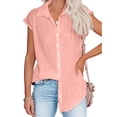thumbnail image 1 of Camisa con Botones para Mujer Manga Corta Color Puro Brillante Blusa Informal Suelta de Manga Corta para Mujer para Salida Oficina Fiesta Rosa S, 1 of 6