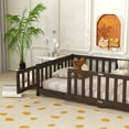 thumbnail image 4 of Twin Size Floor Bed with Door and Fence, UHOMEPRO Montessori Floor Bed with Slats and Safety Guardrails, Solid Wood Twin Bed Frame for Bedroom, Espresso, 4 of 10