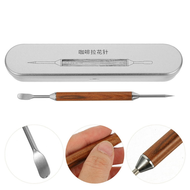 Stainless Steel Coffee Latte Pen Coffee Art Stitch Baristas Tool Coffee  Latte Needle with Wood Handle 
