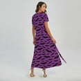 thumbnail image 2 of Purple And Black Halloween Bat Printed Short Sleeve Maxi Dress, Halloween Decorative Fashion Summer Maxi Dress For Women, 2 of 4