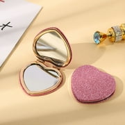 Compact Mirror Heart Shape, Glittery Pink Double-Sided Purse Pocket Mirror with Gold Trim, Portable Makeup Touch-Up Accessory