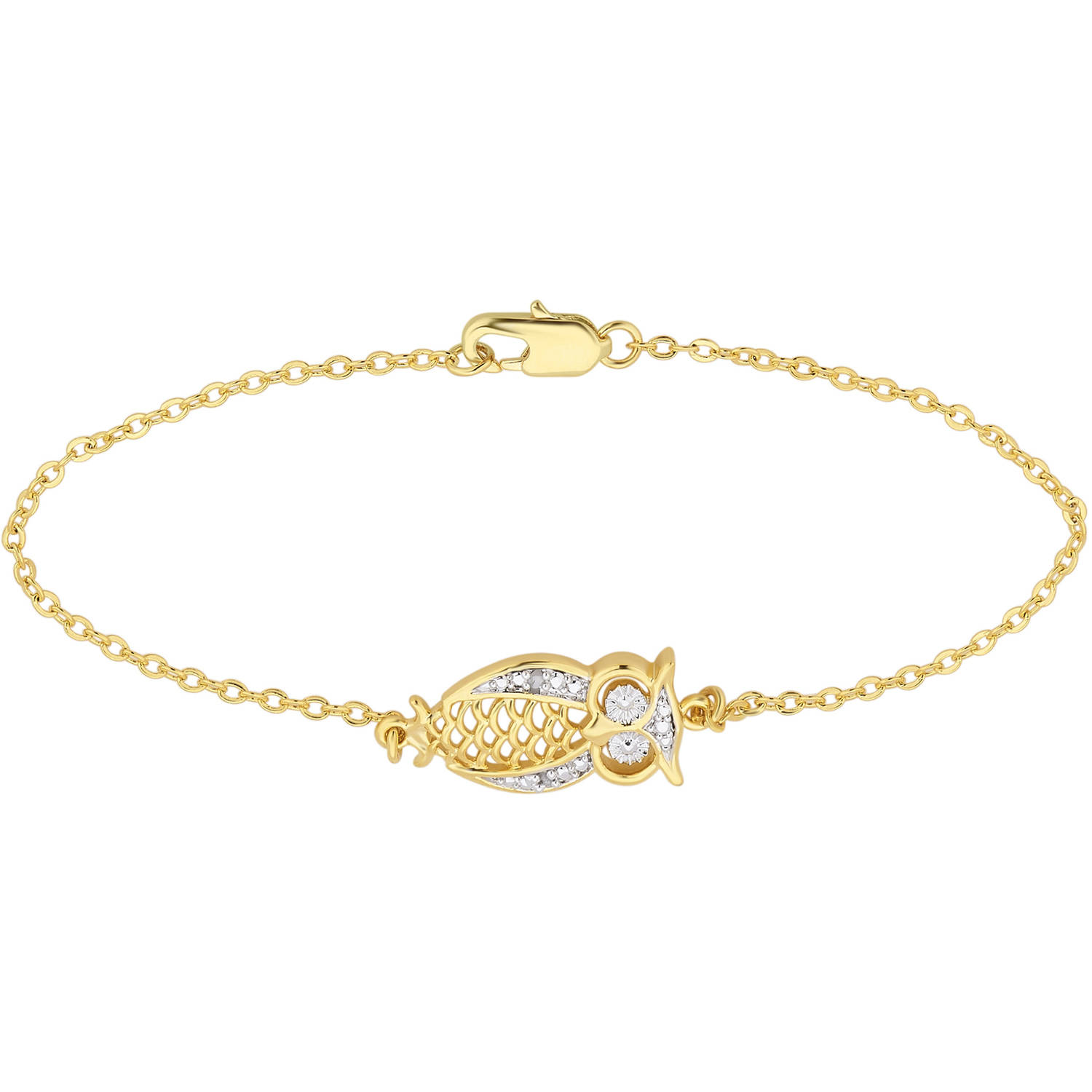 Arista Round Diamond Accent Women's Owl Charm Bracelet in Two Tone over Brass, 7"