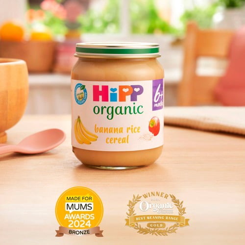 HiPP Organic Banana Rice Cereal Baby Food Jar 4+months 125g, British Import (Pack of 3)