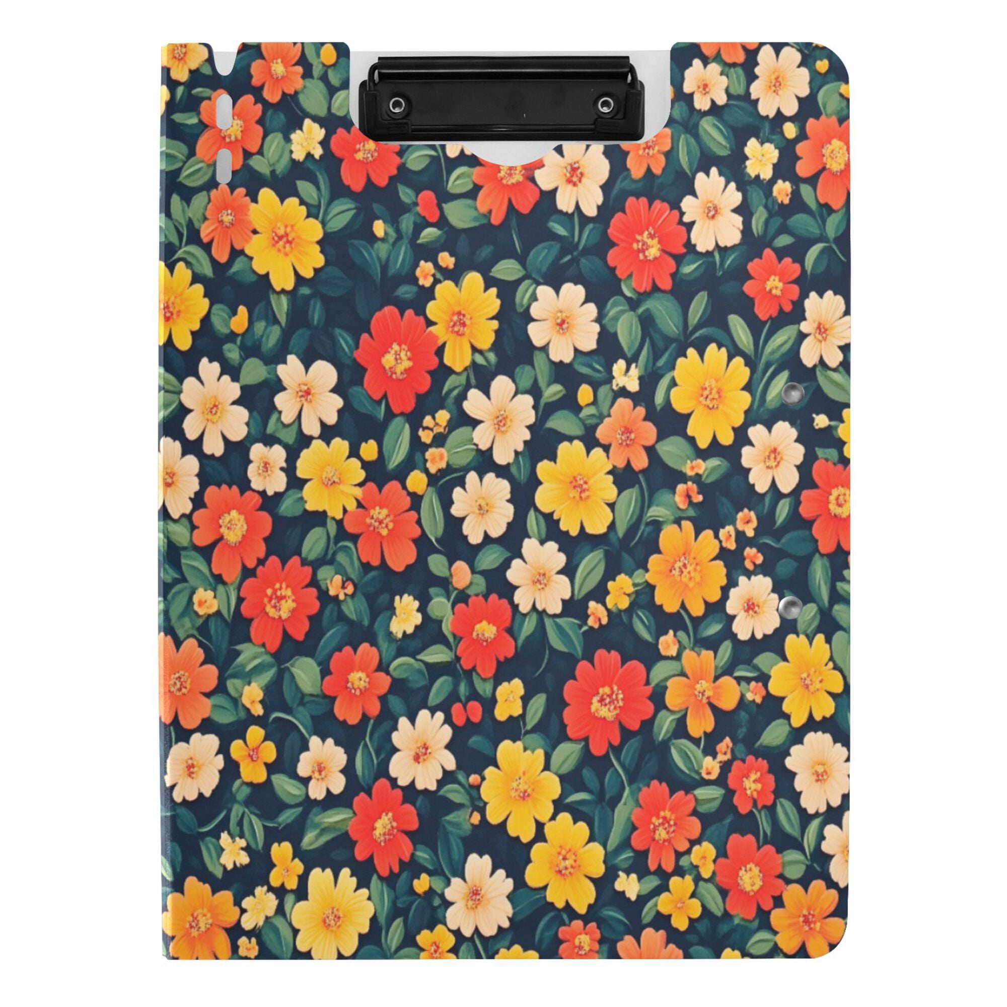 FORMRS A4 Clipboard Folder with Pen Holder Horizontal Foldable School Office Binder, Vibrant Flowers