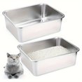 thumbnail image 1 of 2 PCS Stainless Steel Cat Litter Box, High Side Rustproof Metal Cat Litter Box, Large, 1 of 3