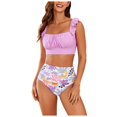 thumbnail image 1 of Huesdet Women Swimsuit Bikini Set Two Piece Ribbed Texture Side Cutout Tank Top Mid Rise Bathing Suit(Purple,L), 1 of 9