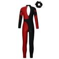 thumbnail image 2 of Alvivi Kids Girls Full Body Dance Unitards Bodysuit Gymnastics Leotards Figure Ice Skating Jumpsuit Burgundy&Black 10, 2 of 5