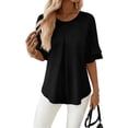 thumbnail image 4 of Gbobgt Women's Blouses Half Sleeve Crew Neck Casual Lightweight Summer Tops for Daily Office And Vacation Outfits Black L, 4 of 6