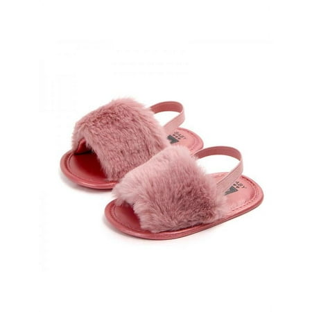 

Funcee Newborn Baby Girl Shoes Plush Soft Sole Crib Faux Fur Slippers Pram Sandals