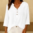 thumbnail image 3 of MVRLSH Womens Tops Shirts Blouse Casual 3/4 Sleeve V Neck Button Solid Plus Size Breathable Summer Top Loose Fit Linen Blouses White - XXXXL, 3 of 7