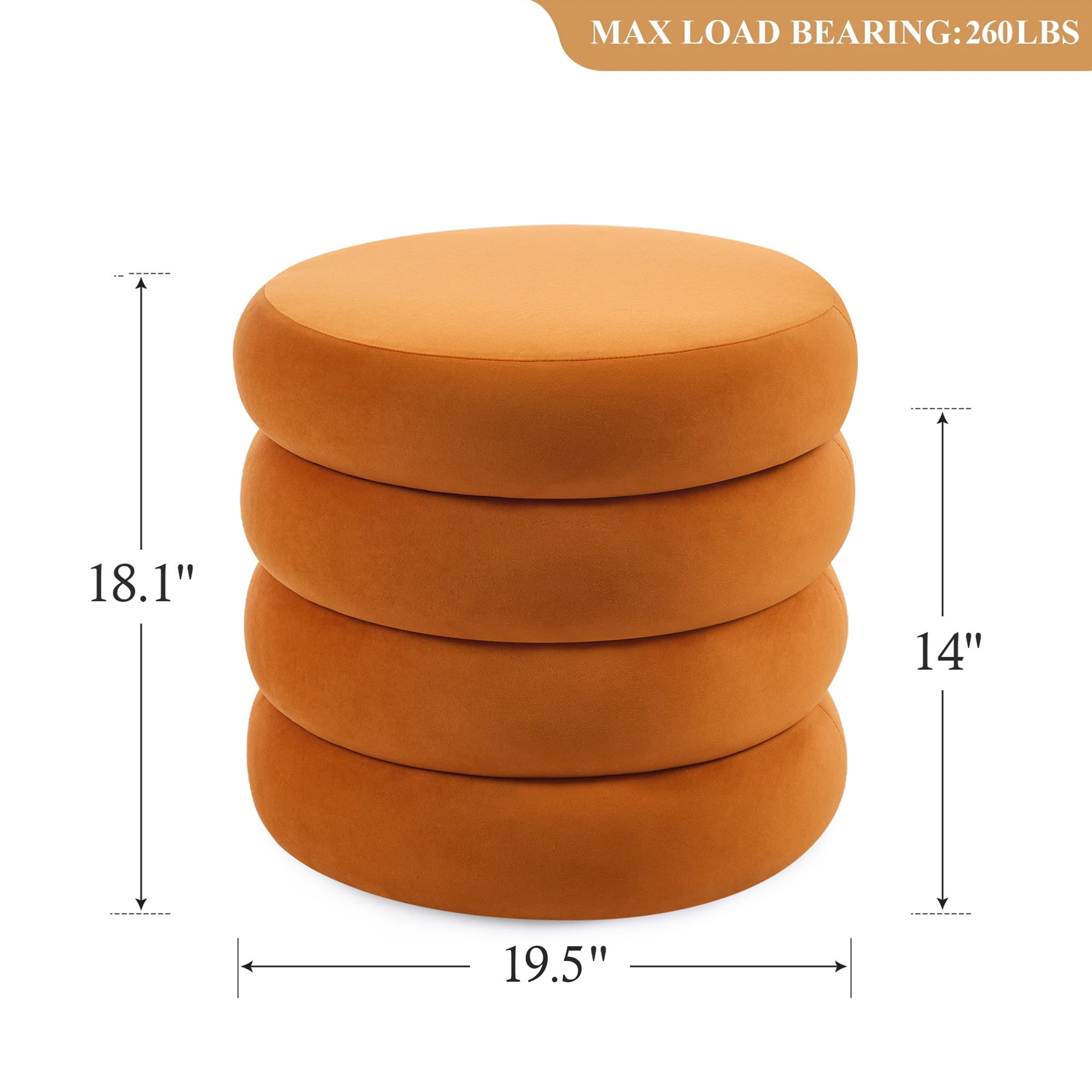 Zesthouse 19.5" Wide Round Storage Ottoman, Velvet Tufted Ottoman Footstool for Living Room Bedroom, Orange