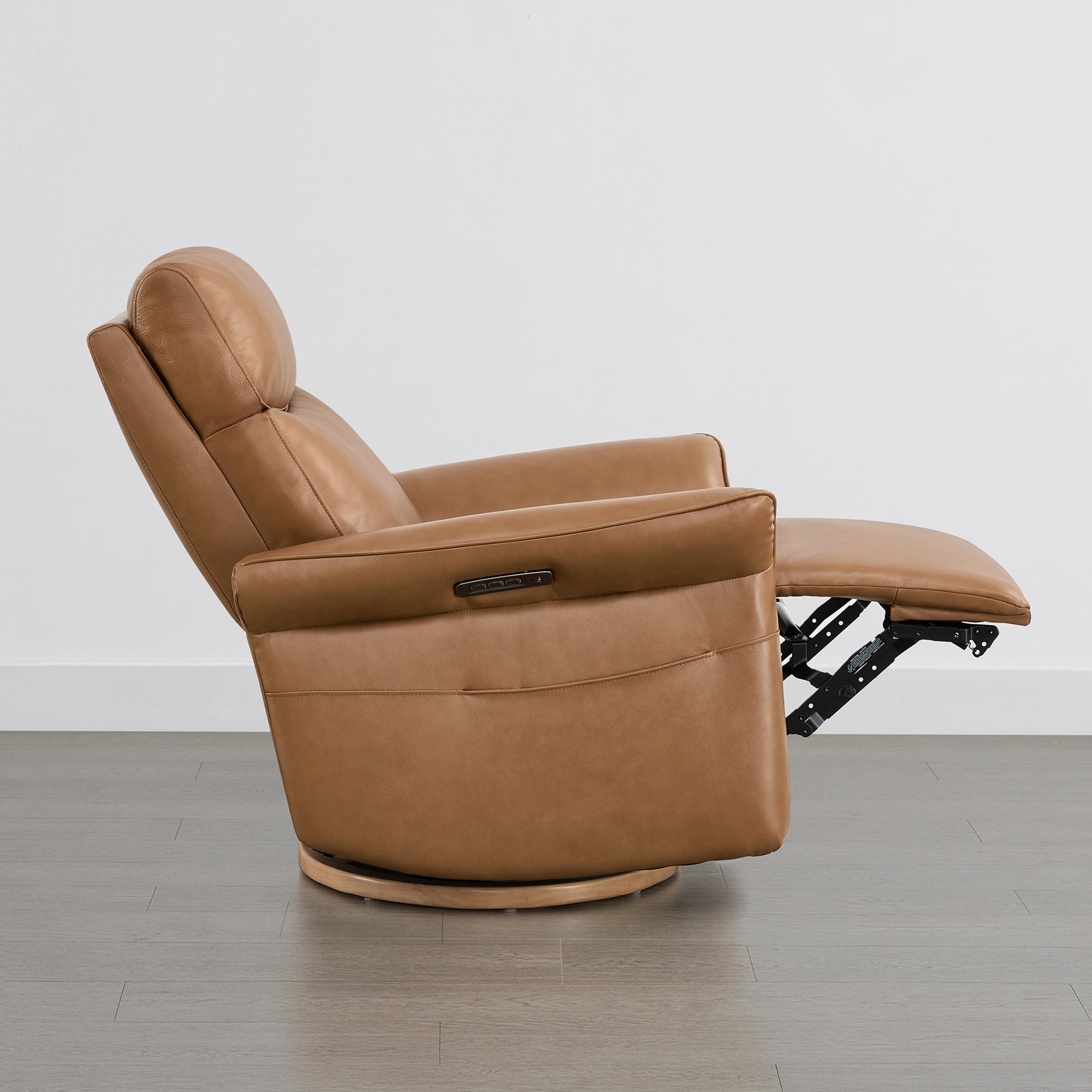 Spruce & Spring 270° Power Swivel Leather Glider Recliner with Power Headrest & Lumbar, USB & Type-C Charging, for Nursery & Living Room, Saddle Brown