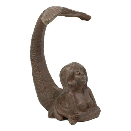 7.25"H Cast Iron Nautical Siren Mermaid With Tail Up Statue Ocean Goddess Decor