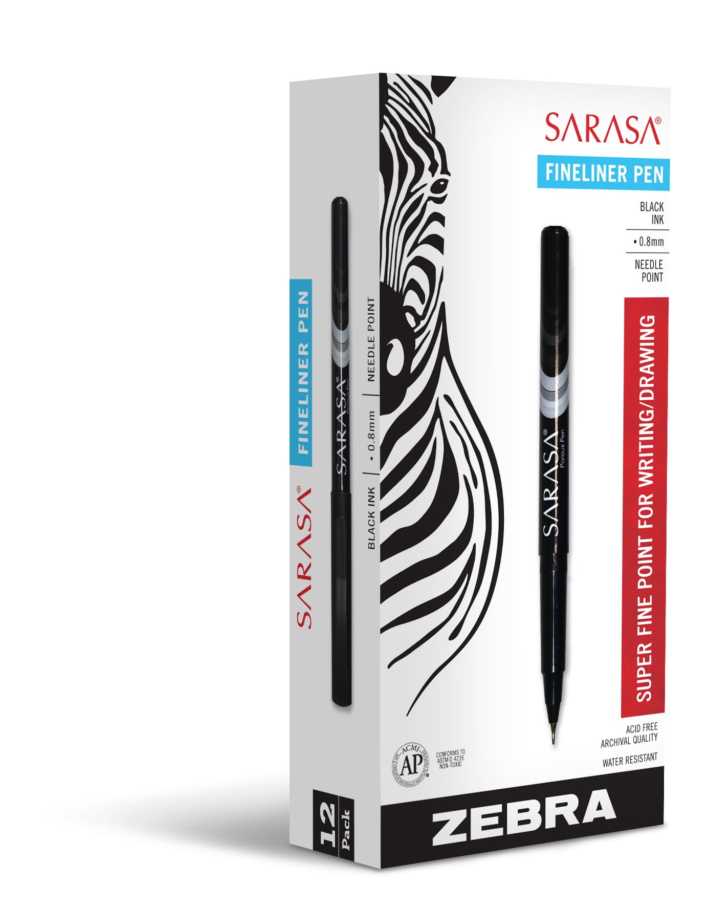 Zebra Sarasa Porous Pen, 0.8 mm, Fine, Black, Dozen ZEB66110