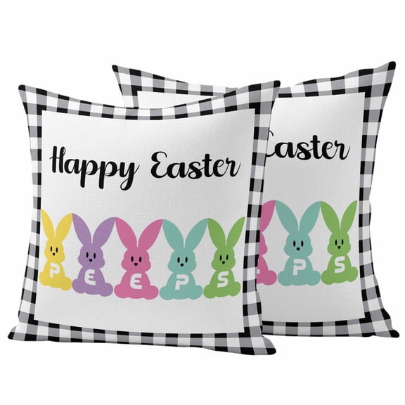 Outdoor Waterproof Pillow Covers Happy Easter Colorful Bunny Peeps Decorative Throw Pillow Protectors,Pillowcase Cushion Cases for Patio Sofa Garden Couch,16x16in,Pack of 2
