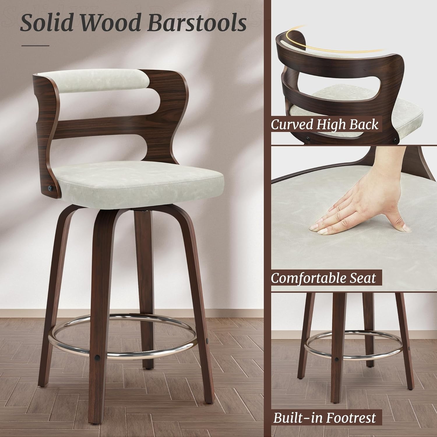 Dycanpo 26" Counter Height Bar Stools, Swivel Counter Stools with Back for Kitchen Island, Light Beige Gray