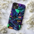 thumbnail image 5 of Haunted House Halloween Phone Case, Spooky Neon Ghost & Pumpkin iPhone Cover, Gothic Purple & Green October Aesthetic for iPhone 16/15/14/13/12/11, 5 of 6