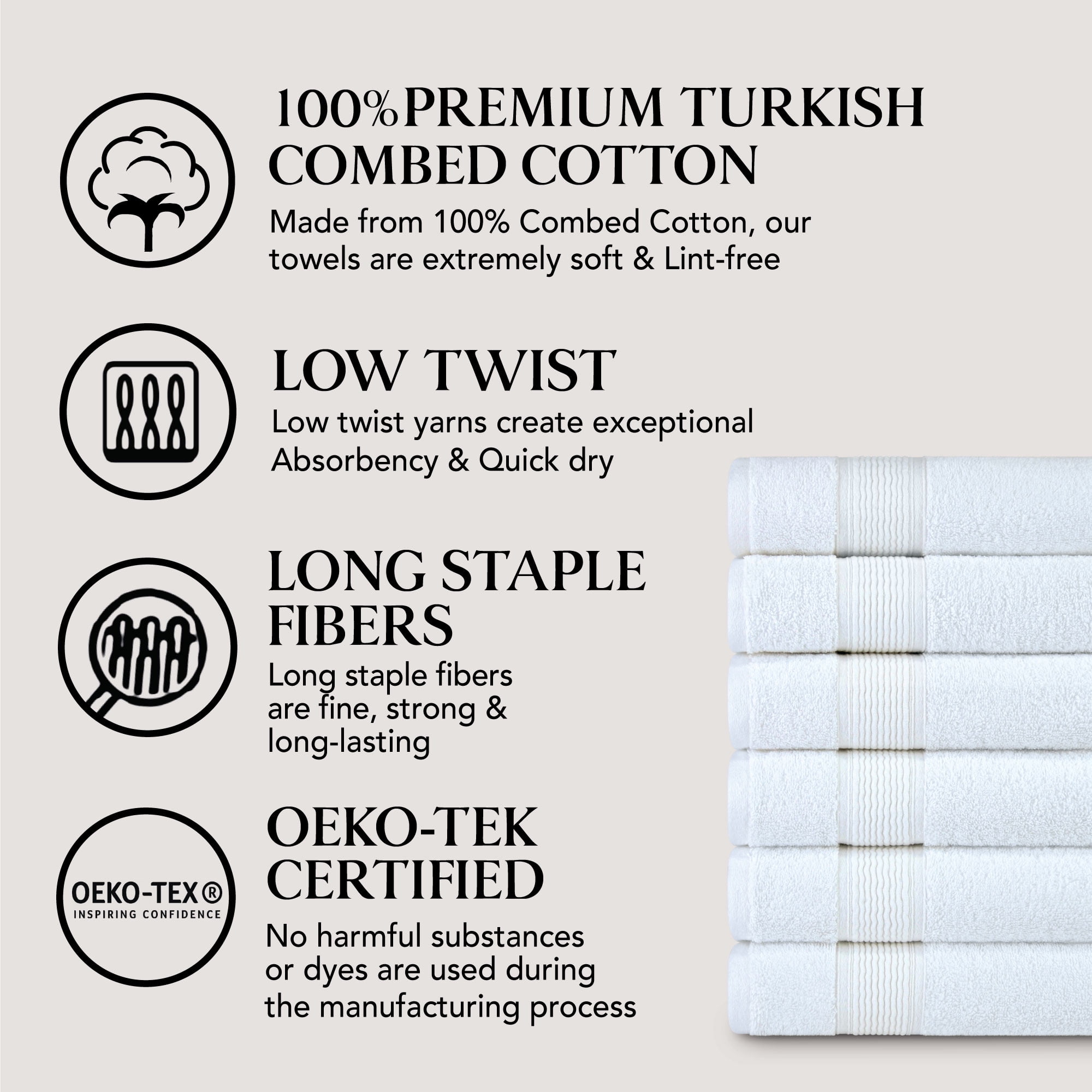 Adobella 6 Premium Turkish Bath Collection Hand Towels, 100% Combed Turkish Cotton, 600 GSM, 16 x 28 inch, White (Set of 6)