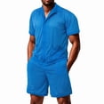 thumbnail image 3 of Men Mesh 2 Piece Outfits See Through Casual Shirts and Shorts Hollow Out Mid Shorts Set Royal Blue XXXL, 3 of 9