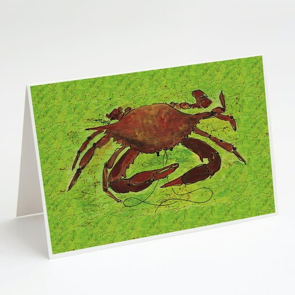 Crab on Green Greeting Cards and Envelopes Pack of 8