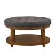 thumbnail image 7 of CQSXDA Large Round Upholstered Tufted Linen Wood Shelf Storage Coffee Table, For Living Room, Charcoal, 7 of 7