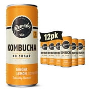 Remedy Kombucha Ginger Lemon Low Calorie Sugar Free, 12 Pk, 11.2 oz Cans