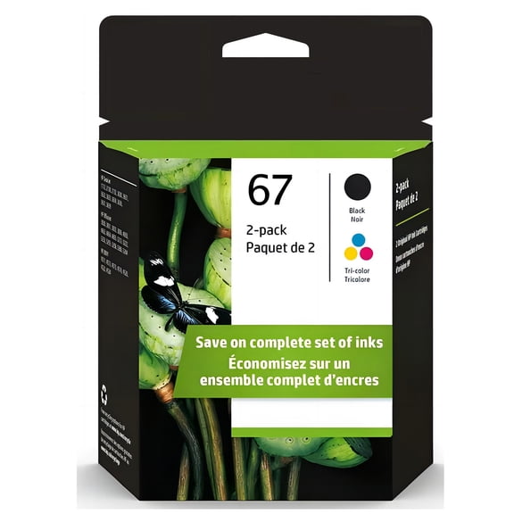 67 Ink Catridges for HP 67 Ink Cartridges for HP 67 Ink Black and Color Compatible for HP Printer Ink 67 (1 Black 1 Tri-color 2 Pack)