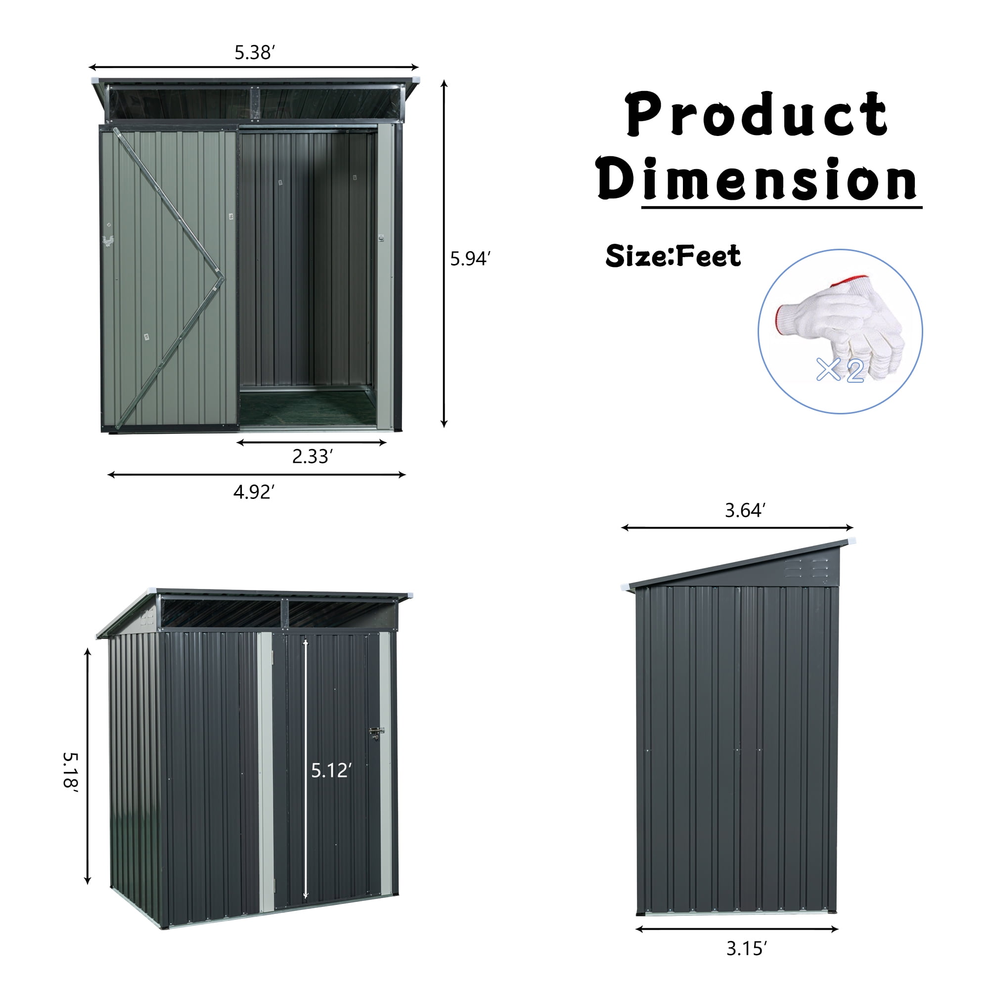 Aukfa 5x3 FT Metal Outdoor Garden Storage Shed,Waterproof Metal Garden Shedsw/ Lockable Doors for Garden,Backyard,Gray
